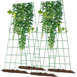 Cucumber Trellis 2 Pack, 59" H Foldable A-Frame Garden Trellis for Raised Bed Garden Grow Support with Plant Support Clips, Twist Ties for Cucumber,Tomato, Climbing Plants and Flowers