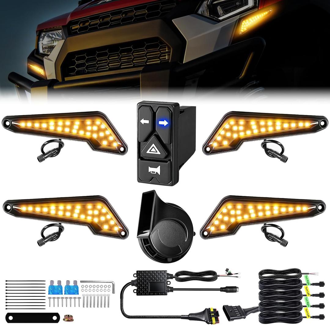 UTV Turn Signal Kit with 110D Horn, Pre-Wired, Plug & Play UTV Universal Street Legal Blinker kit with Integrated Rocker Switch, Compatible with Polaris, Can-Am, CFMOTO for Side By Side