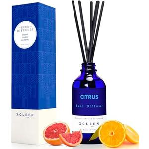 Xcleen Citrus Scented Reed Diffuser, Orange, Lime & Lemon Oil Reed Diffuser, Real Citrus! Holiday Home Fragrance for Bathroom Office Decor 5 Sticks