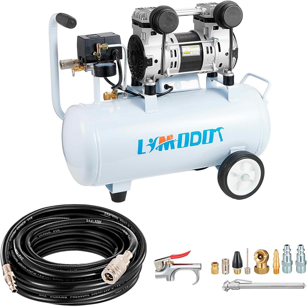 Quiet Air Compressor, Only 68dB, 5 Gallon Steel Tank, 2.8CFM @ 90PSI, Oil-Free, Electric Air Compressor Perfect for Woodwork Nailing, Garage, Car, Pneumatic Tool, Includes 11 Accessories (5 gallon with accessory kit)