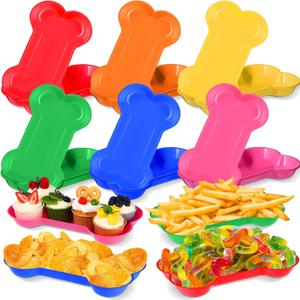 Nitial 60 Pcs Dog Bone Shaped Serving Trays, Plastic Dog Birthday Decorations Colorful Pet Patrol Plates Food Bowls Disposable Tableware Party Supplies(Bright Color)