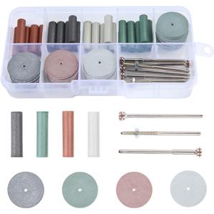 Silicone Polishing Wheels Kit Mixed Lab Buffing Wheel Rotary Hand Pieces Tool Assortment Kit 40pcs 4 Colors Rubber + 6 Pcs Mandrel Shank for Jewelry, Jade and Carving