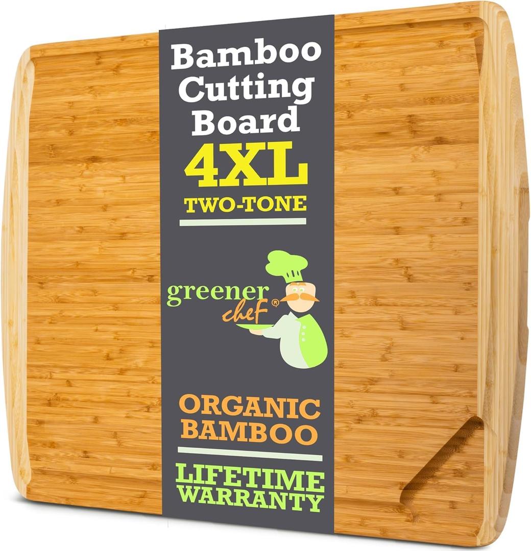 GREENER CHEF 36 Inch 4XL Extra Large Cutting Board with Lifetime Replacements - Wood Butcher Block Cutting Board - Bamboo Stove Top Cover for Extra Countertop Space - Giant Wood Charcuterie Board (Two-Tone)