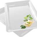4 Rectangle White Plastic Heavy Duty Serving Trays 12" x 18" Decorative Wedding & Party Platters
