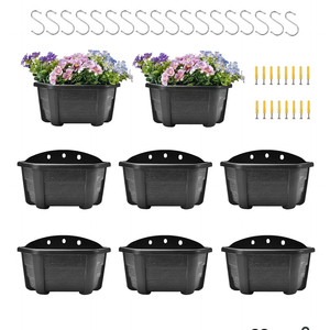 ORIMERC 9.8 Inches Self Watering Wall Planters for Indoor Plants, Railing Planters Balcony Planters Wall Hanging Planters, Lightweight, Dark Coffee (Pack of 8)