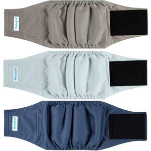Paw Legend Washable Dogs Diapers Male Dog Belly Bands for Male Dogs Diapers Reusable Puppy & Doggie Diapers Male (3 Pack, XX-Large) (Grey, Brown, Navy)