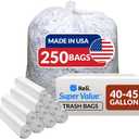 Reli. 40 to 45 Gallon Trash Bags Heavy Duty | 250 Trash Bags | Super Sizeable, Clear, Garbage for Serious Cleanup