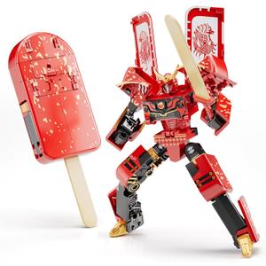 BOZOBO Ice Cream Transforming Toy, 2 in 1 Popsicle Transform into Robot Action Figure, DIY Transformation Figure Toys for Kids & Adults Action Figures for Boys Party Favors Gift (Red)