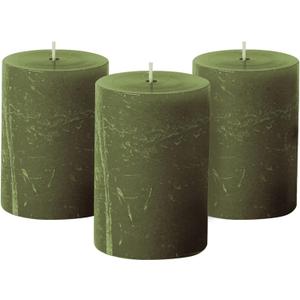 Simply Soson Rustic 2.75"x4"Dark Moss Green Pillar Candles Set of 3-Unscented Candles - Large Candle for Candle Holders-Velas Decorativas Green Candles Pillar Colored Candles Fall Pillar Candles Bulk (2.75" x 4" - 3 pk)