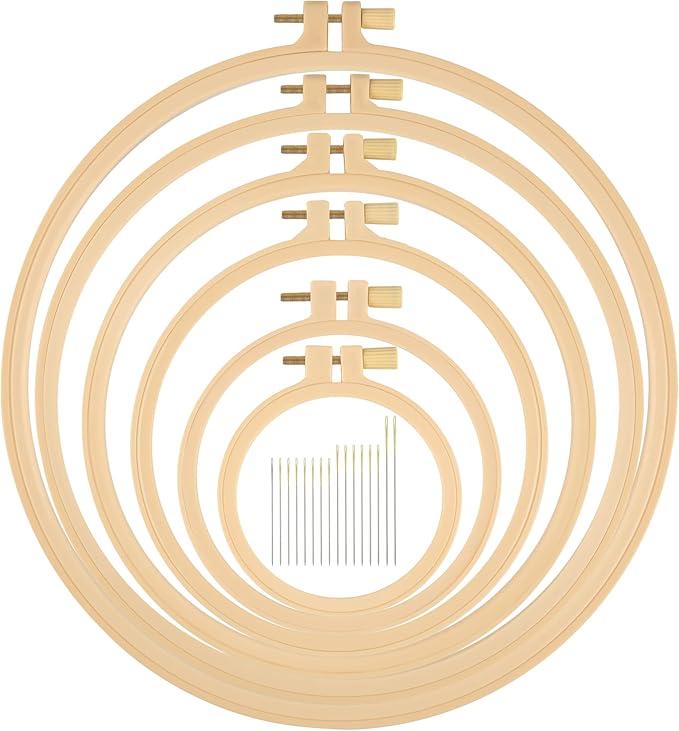 6 Pcs Embroidery Hoop 6 Size, Round Plastic Cross Stitch Hoop with 16 Needles (3.6In to 10.7 in), Small Embroidery Hoop, Cross Stitch Hoops and Frames, Suitable for Embroidery, Craft Sewing