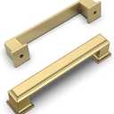 Amerdeco 10 Pack Brushed Gold Cabinet Pulls 3-3/4 Inch Hole Center Cabinet Hardware Solid Kitchen Cabinet Handles for Bathroom Drawer Pulls Dresser Pulls ZH0001