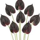 8PCS Burgundy Faux Anthurium Flowers 24.8’’ Real Touch Flowers Long Stem Artificial Anthurium for Vase Table Centerpiece Home Wedding Party Garden Spring Decoration(Burgundy)