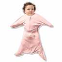 ZIGJOY Baby Transitional Swaddles for Newborns: 0.5 Tog Arms Up Sleep Sack 3-6-12 Months Soft Cotton Shark Fin 2 Way Zipper (Pink)