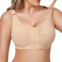 BRABIC Post Surgery Front Closure Bras for Women Full Coverage Compression Mastectomy Wireless Bra with Adjustable Straps (3X-Large, Beige)