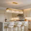 She's home Rectangular Modern Crystal Chandeliers for Dining Room 40",Gold Long Pendant Light Fixtures,K9 Raindrop Hanging Ceiling Light,Height Adjustable Linear Chandelier for Kitchen Over Table