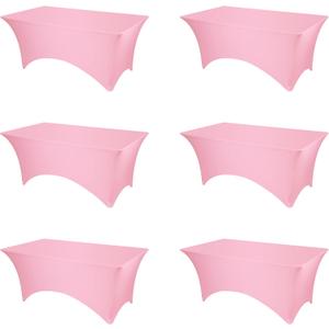 BRILLMAX 6 Pack Pink Fitted Spandex Table Covers - 6ft Stretch Tablecloths for 6 Foot Rectangle Cloths Rectangular Bulk Linen Fabric Elastic for Wedding Reception Banquet Birthday Party