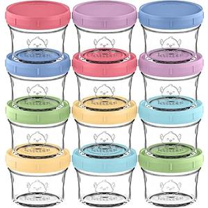 KeaBabies 12pk 4oz Glass Baby Food Containers with Lids - Leak-Proof, Microwavable Small Glass Jars, Baby Purees & Toddler Snack Storage Containers, BPA-Free, Dishwasher & Freezer Safe (Nord)