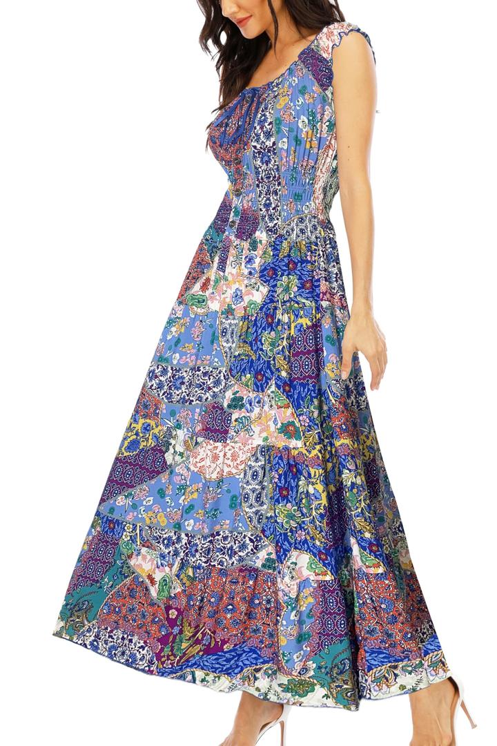 OSTOO Women's 2025 Summer Boho Floral Print Tiered Casual Flowy Long Maxi Dress (Multicolor)