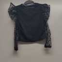 OYOANGLE Girl's Polka Dots Mesh Long Puff Sleeve T-Shirt Ribbed Knit Casual Blouse Top (Black)