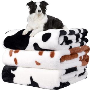Rezutan 1 Pack 3 Blankets for Dogs, Dog Blanket for Large & Medium Pet Cat, Premium Soft Fluffy Suitable for Dog Kennels & Beds, Sofas, Gifts Puppy Essentials, 41x31inch, Black Brown White Cow Print