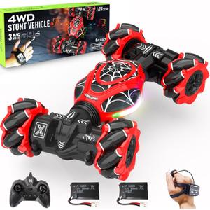 Spider RC Cars Toys with Body Tires Lights, 2.4GHz Gesture Hand Control Car One-Button Deformation, Fast 360Rotation Toys Birthday Gifts for 7 8 9 10 Year Old Boys Age 6-12 (Red Black Spider)