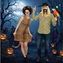 2 x 6 Pcs Tiger Tamer Costume Halloween Couple Costume with Blonde Wig Hat Beard Tiger Ears Tail & Nose Cosplay Party