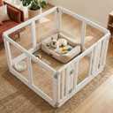 Clear Acrylic Dog Playpen with Door, Transparent Puppy Playpen for Small and Medium Puppies, Easy Assemble Pet Fence Indoor with Safety Lock (White, 35 x 35 x 22.4 Inch)
