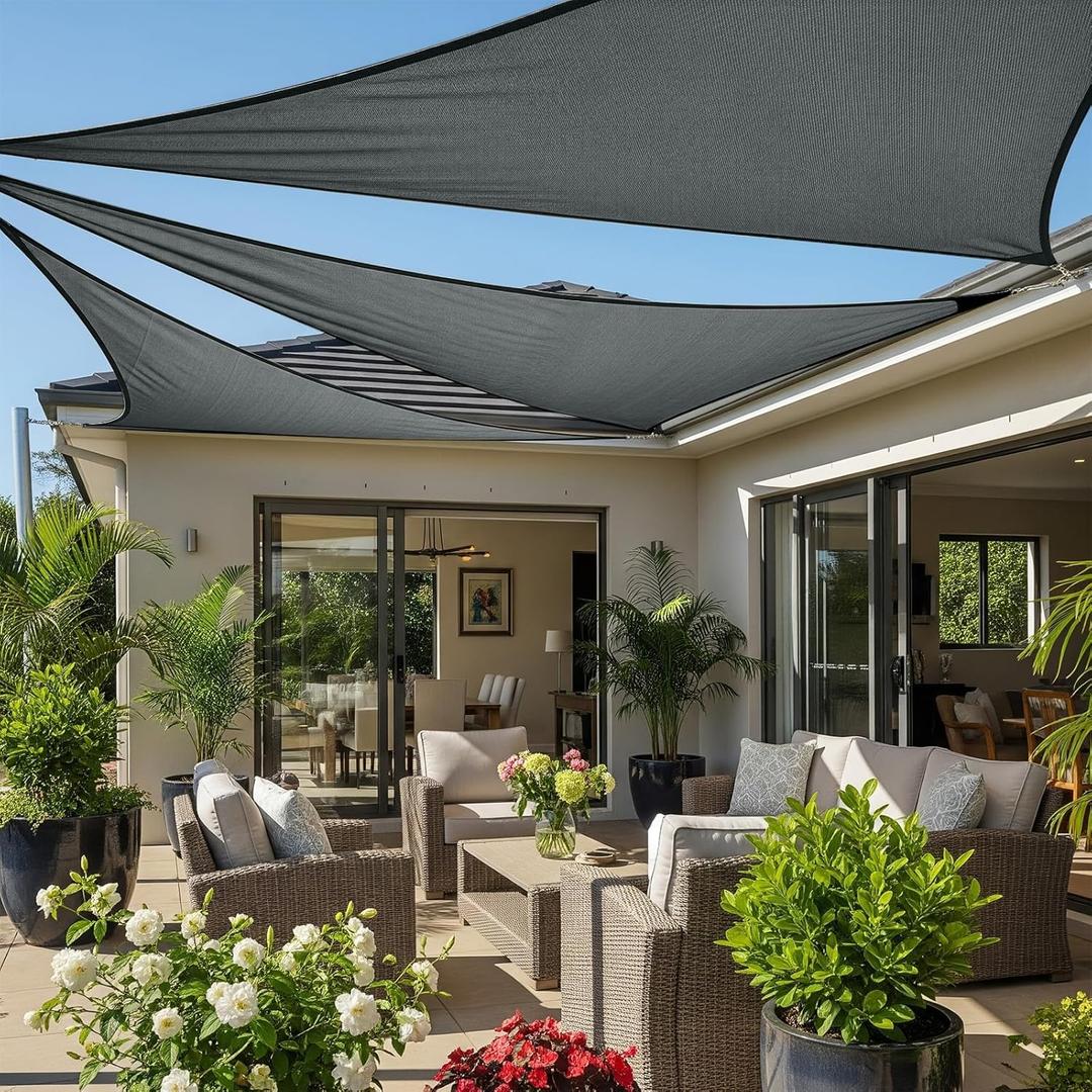 Cool Area Sun Shade Sail 10x10x14FT Triangle Shade Canopy Outdoor Sunshade for Patio Backyard Garden, Graphite Grey