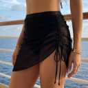 Leoparts Womens Mesh Swim Skirt High Waist Tummy Control Swim Bottom Ruched Drawstring Bathing Suit with Built-in Brief