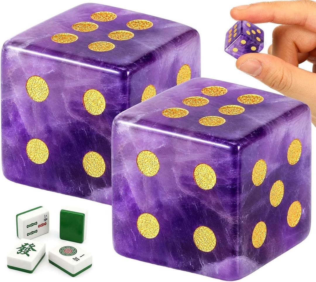 2 Pcs Mahjong Crystal Dice 17mm Crystal D6 Dice Set Spiritual Decor Polished Energy Stone Mahjong Sieve Accessories for Tabletop Game Board Games Casino, Craps