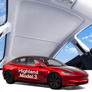 LOWEEY 2026 Upgraded Tesla Model 3 Highland Sunshade Roof, UPF200+ Roof Sunshade with Storage Bag, No-Sag&No-Gaps Heat Insulation Foldable Roof Shade, Tesla Accessories for Highland 2024-2026, Gray