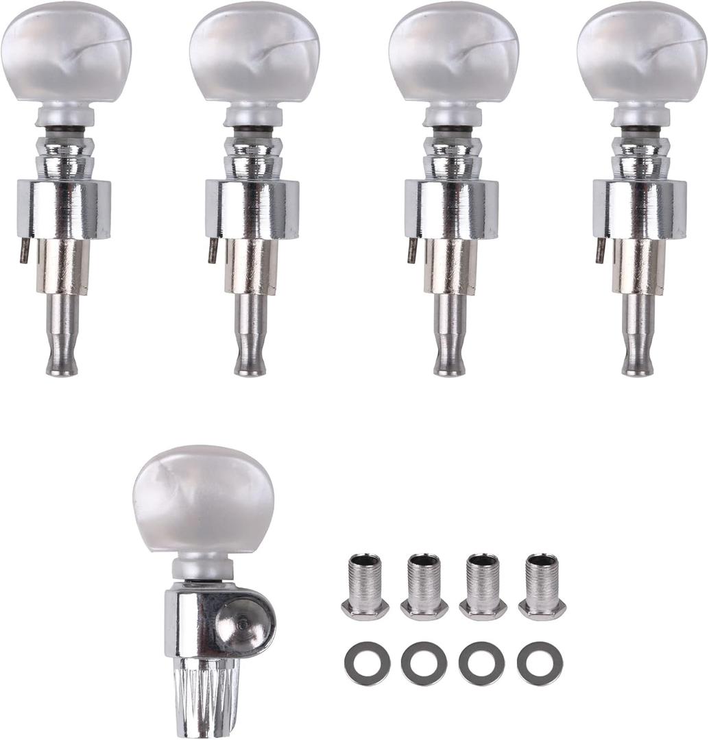 BQLZR Zinc Alloy Banjo Tuning Pegs 5 String Chrome, Geared Machine Head With Pearled Pegs, 4:1 Tuner Ratio