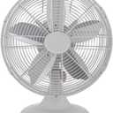 Good Housekeeping 92602 All-Metal 12" Retro Desk Office Table Fan with Wide Oscillation, 3-Speed Settings & Carrying Handle, Matte White