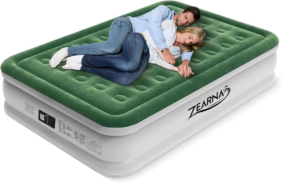 Air Mattress Queen with Built in Pump - Upgraded Blow Up Bed, 2 Mins Quick Self Inflatable with Double Air Chamber, 18"/650lbs Max, All Night No Lost Air, for Camping,Home,Portable Travel (Green)