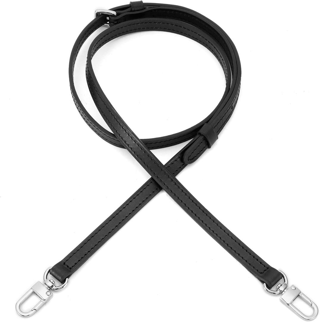 Adjustable Replacement Leather Strap for Alma SP Vegetable Tanned Wide Cross Body Strap for Purse Handbag (Black Strap Width 1.2cm(0.47 inch)+ Silver HD)