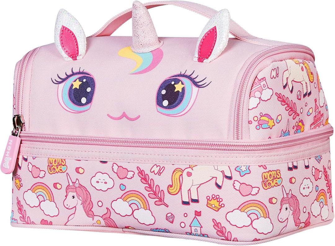 NOHOO Kids Insulated Lunch Bag Small Cute Reusable Pink Unicorn Food Box Bag for Girls Toddler Preppy School Kindergarten Daycare Use
