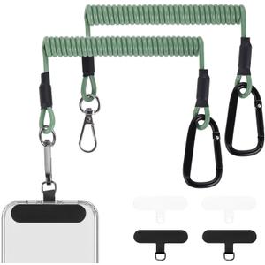 OUTXE 2 Retractable Phone Tether, 2 Carabiners, 4 Tab- Anti Theft & Anti-Drop Phone Lanyard for Secure Attachment, Great for Hiking/Skiing/Cycling/Climbing/Fishing/Boating/Kayak-Green