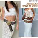 XZQTIVE Women's Boho Disc Belt Western Leather Belt Vintage Concho Belt Wide Cowgirl Belt for Dress Jeans with Metal Buckle, Brown(Bronze Disc), L: 41.3in/ 105cm
