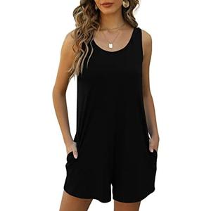 Nfsion Womens Summer Casual Loose Tank Romper Sleeveless Crewneck Jumpsuit Shorts Romper with Pockets Outfits 2025 M