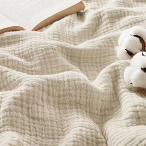 Bedsure 100% Cotton Muslin Throw Blanket Large 50x70 Inches - 4-Layer Breathable and Lightweight Thin Soft Summer Gauze Muslin Blanket for Adults, Beige (Throw XL (50" x 70"), 01 - Beige)