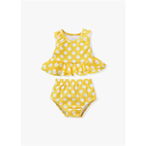 Aalizzwell 12-24 Months Toddler Baby Girls Swimsuit Two Piece Polka Dot Ruffle Bathing Suit Bikini Tops Bottoms Swimming Suit Swimwear Beach Wear Yellow 18 Months