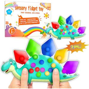 2PC Dinosaur Color Sorting Sensory Toys, Montessori Toy for Toddler Fine Motor Skill Game Learning Activities Quiet Calm Down Fidgets for Classroom Valentine Gift Easter Stuffer for 3 4 5 Year Old Boy
