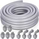 1 Inch 15 FT Non Metallic Liquid-Tight Conduit and Connector Kit - Includes 5 Straight and 4 Angle Fittings for Electrical Wiring