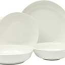 Gibson Home Lindendale 16 Piece Porcelain Ceramic Plates and Bowls Dishes Scratch and Chip Resistant Service for 4 Dinnerware Set - White
