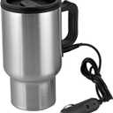 12V Car Heating Cup Car Heated Mug, 450ml Stainless Steel Travel Electric Coffee Cup 14oz. Insulated Heated Thermos Mug