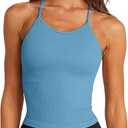 LASLULU Womens Sports Bra Halter Neck Crop Tops Seamless Casual Camisole Longline Running Athletic Bra Cropped Tops(Blue, Small)