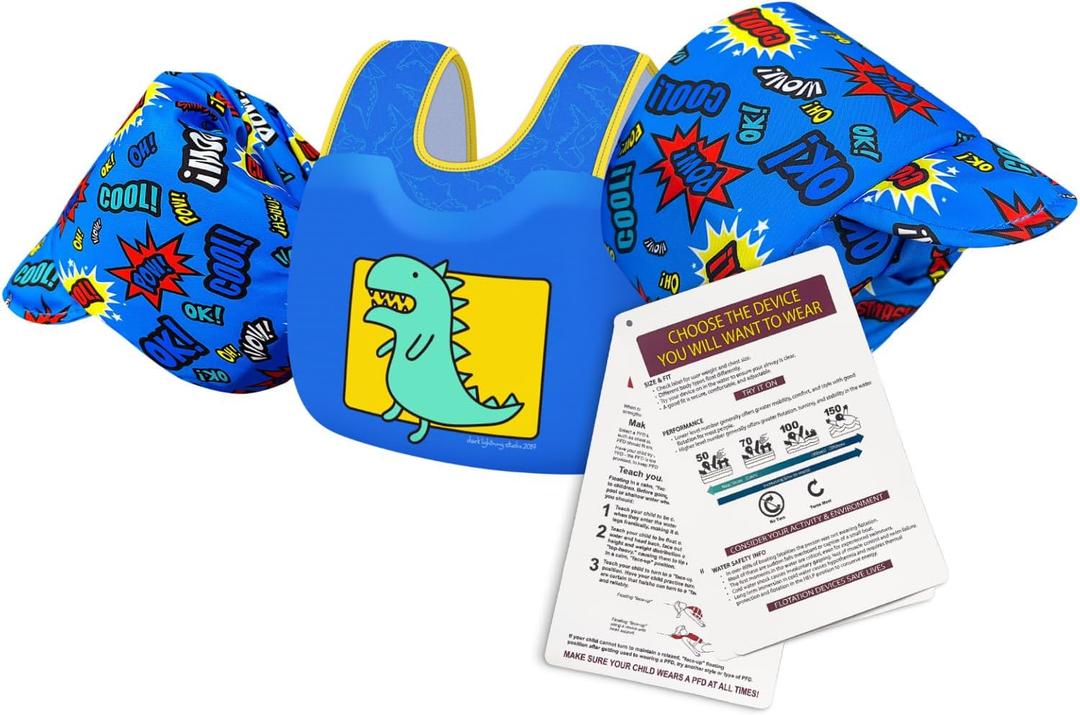 USCG Toddler Life Jacket Swim Vest for Age 1/2/3/4/5/6 Years Old, Coast Guard Approved Toddler Floaties for Pool Swimming,Boating, Kids Arm Water Wings for Children 30-50 lbs (Blue-Dinosaur)
