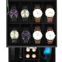 Uten 8-Slot Watch Box, 2-Layers PU Leather Watch Case with Glass Lid, Watch Holder Organizer with Soft Pillow and Velvet Lining, Watch and Jewelry Storage Box, Black