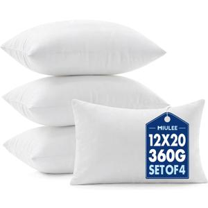 MIULEE Pillows Inserts, Pack of 4 12x20 Inch 100% Virgin Microfiber Filling Throw Pillows for Bed Couch Sofa