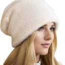 Slouchy Beanie Hat - Double Layer Knit Winter Hat for Women - Versatile - Great Elasticity, White